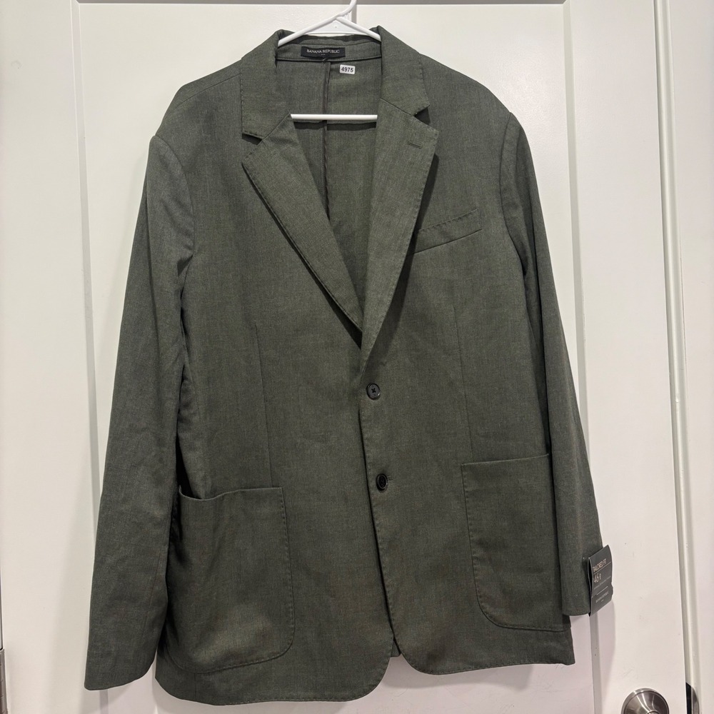 Banana Republic Tailored Fit Blazer 46R Olive Green Sport Coat 2-Button Stretch